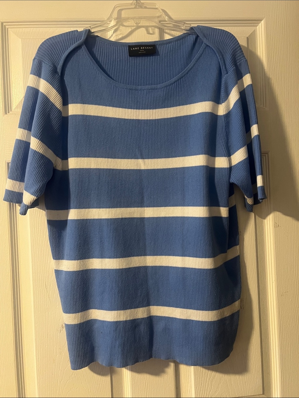 Lane Bryant Blue and White Striped Knit Top with Scoop Neck